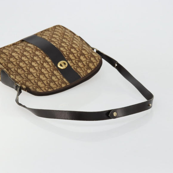 Christian Dior Trotter Canvas Shoulder Bag Brown Gold Auth 177825