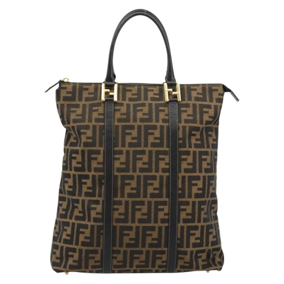 FENDI Zucca Canvas Tote Bag Black Brown Auth 177827A