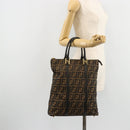 FENDI Zucca Canvas Tote Bag Black Brown Auth 177827A-22