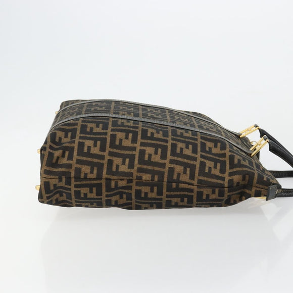 FENDI Zucca Canvas Tote Bag Black Brown Auth 177827A