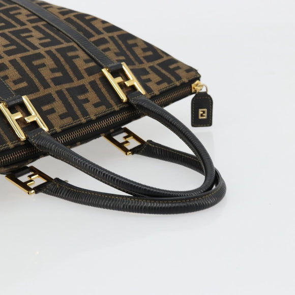 FENDI Zucca Canvas Tote Bag Black Brown Auth 177827A