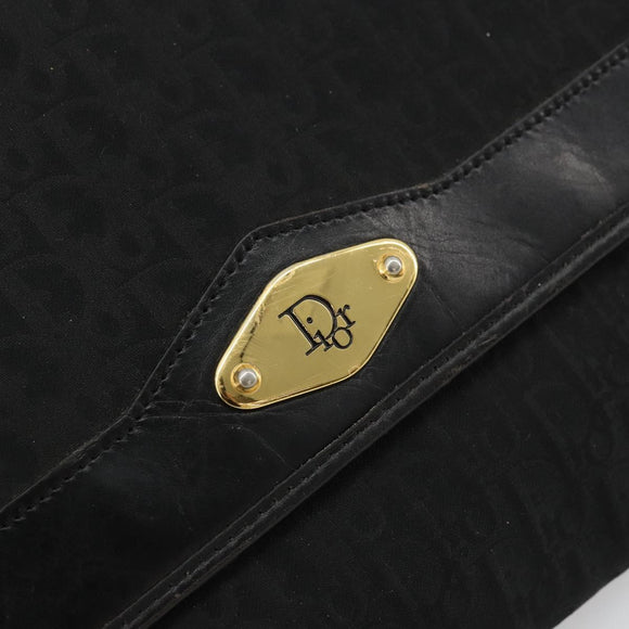 Christian Dior Trotter Canvas Chain Shoulder Bag Black Gold Auth 177828A