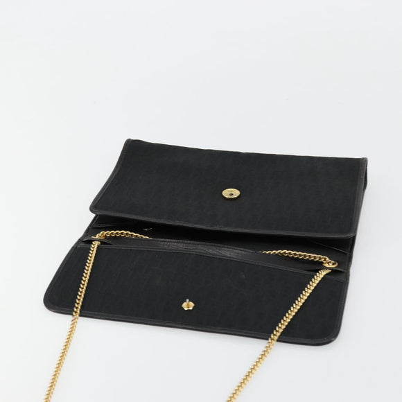 Christian Dior Trotter Canvas Chain Shoulder Bag Black Gold Auth 177828A