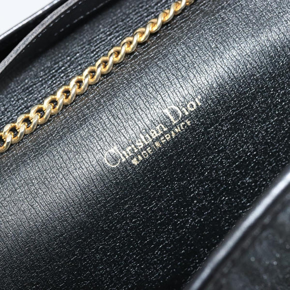 Christian Dior Trotter Canvas Chain Shoulder Bag Black Gold Auth 177828A