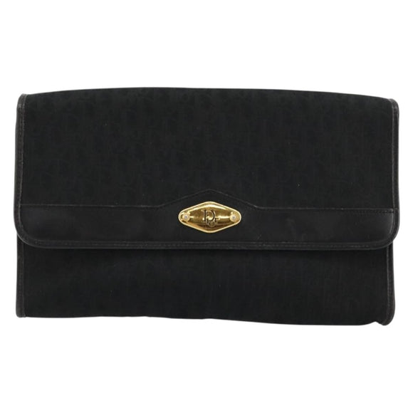 Christian Dior Trotter Canvas Chain Shoulder Bag Black Gold Auth 177828A
