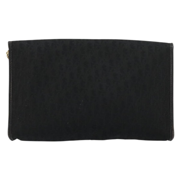 Christian Dior Trotter Canvas Chain Shoulder Bag Black Gold Auth 177828A