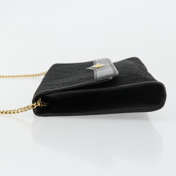 Christian Dior Trotter Canvas Chain Shoulder Bag Black Gold Auth 177828A