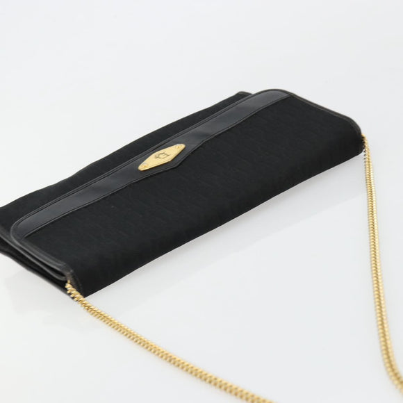 Christian Dior Trotter Canvas Chain Shoulder Bag Black Gold Auth 177828A