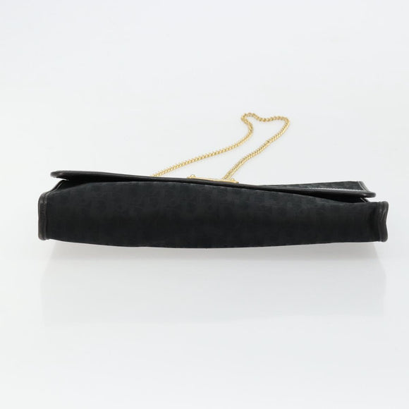 Christian Dior Trotter Canvas Chain Shoulder Bag Black Gold Auth 177828A