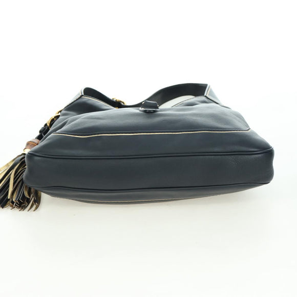 GUCCI Jackie Bamboo Shoulder Bag Leather Black Gold 281178 Auth 177840SAM