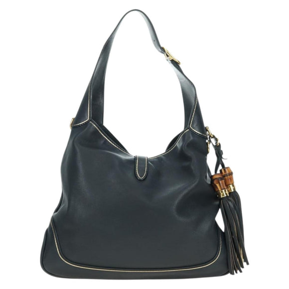GUCCI Jackie Bamboo Shoulder Bag Leather Black Gold 281178 Auth 177840SAM