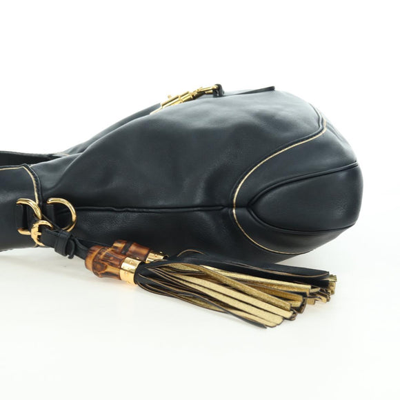 GUCCI Jackie Bamboo Shoulder Bag Leather Black Gold 281178 Auth 177840SAM