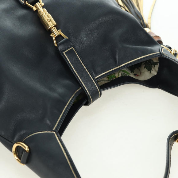GUCCI Jackie Bamboo Shoulder Bag Leather Black Gold 281178 Auth 177840SAM