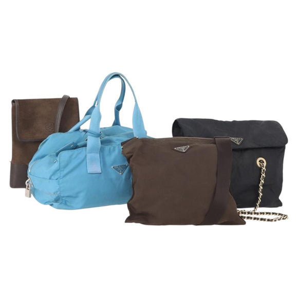LOEWE PRADA Schultertasche Wildleder Nylon 4er Set Braun Marineblau Auth 177843