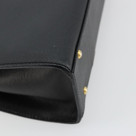 CELINE Hand Bag Leather Black Gold Auth 177844