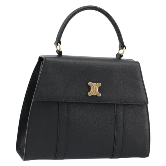 CELINE Hand Bag Leather Black Gold Auth 177844