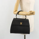 CELINE Hand Bag Leather Black Gold Auth 177844-24
