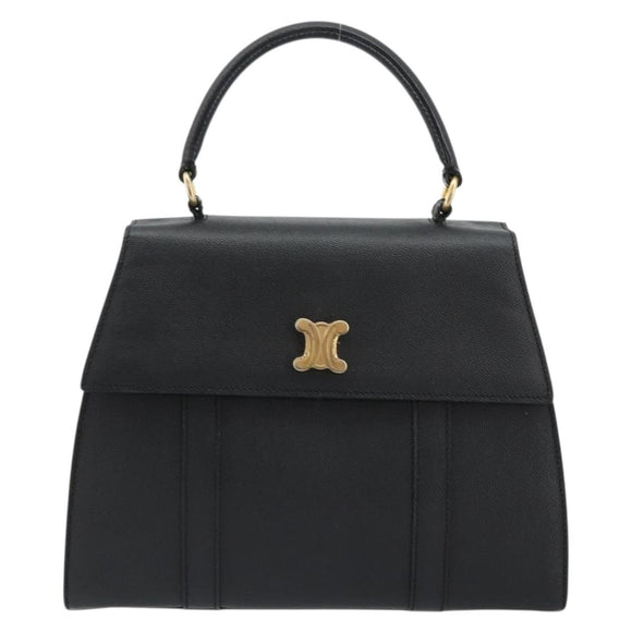 CELINE Hand Bag Leather Black Gold Auth 177844
