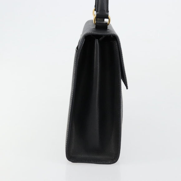 CELINE Hand Bag Leather Black Gold Auth 177844