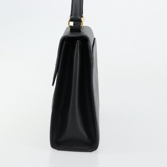CELINE Hand Bag Leather Black Gold Auth 177844