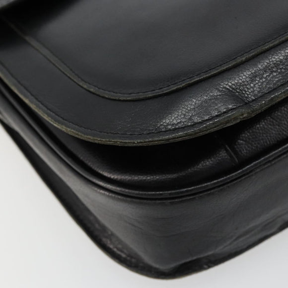 SAINT LAURENT Shoulder Bag Leather Black Gold Auth 177846