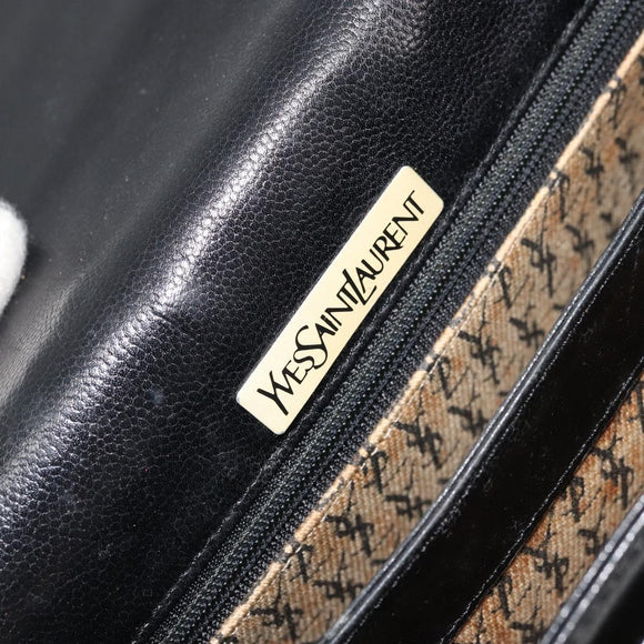 SAINT LAURENT Shoulder Bag Leather Black Gold Auth 177846