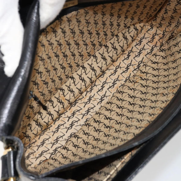 SAINT LAURENT Shoulder Bag Leather Black Gold Auth 177846