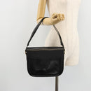 SAINT LAURENT Shoulder Bag Leather Black Gold Auth 177846-24