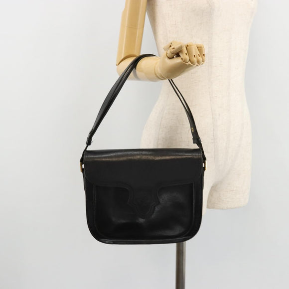 SAINT LAURENT Shoulder Bag Leather Black Gold Auth 177846
