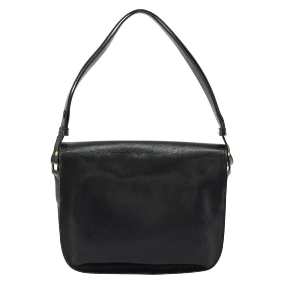 SAINT LAURENT Shoulder Bag Leather Black Gold Auth 177846