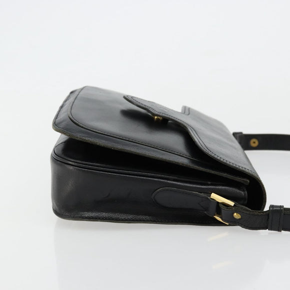 SAINT LAURENT Shoulder Bag Leather Black Gold Auth 177846