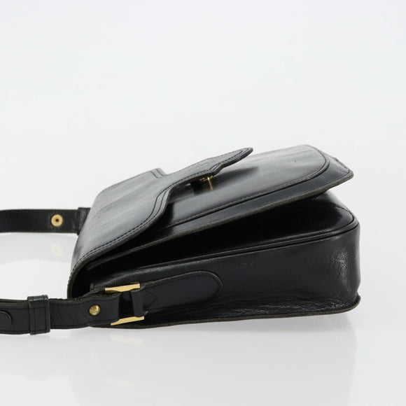 SAINT LAURENT Shoulder Bag Leather Black Gold Auth 177846