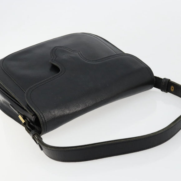 SAINT LAURENT Shoulder Bag Leather Black Gold Auth 177846