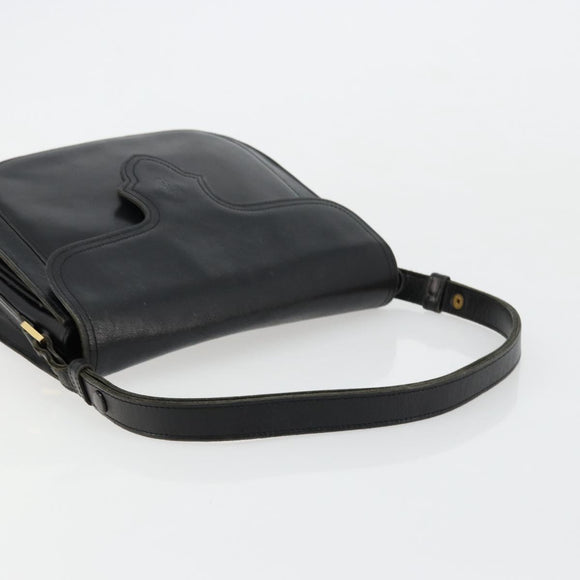 SAINT LAURENT Shoulder Bag Leather Black Gold Auth 177846