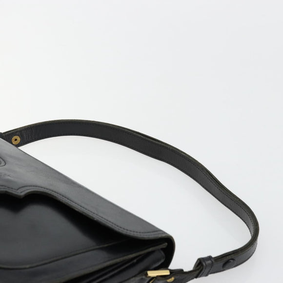 SAINT LAURENT Shoulder Bag Leather Black Gold Auth 177846