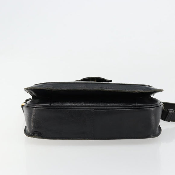 SAINT LAURENT Shoulder Bag Leather Black Gold Auth 177846