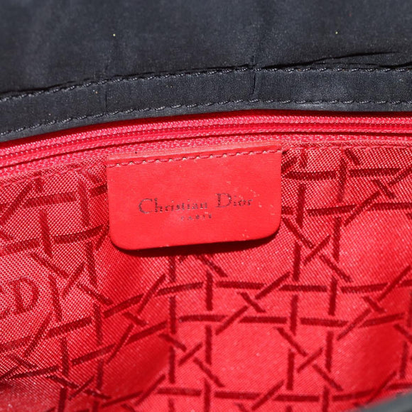 Christian Dior Canage Lady Dior Hand Bag Nylon Black Silver Auth 177847
