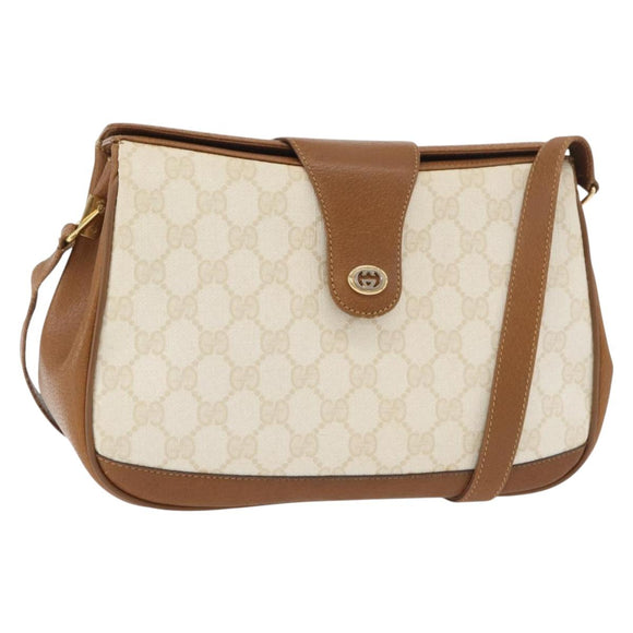 GUCCI GG Supreme Shoulder Bag PVC White Gold 116 02 076 Auth 177848