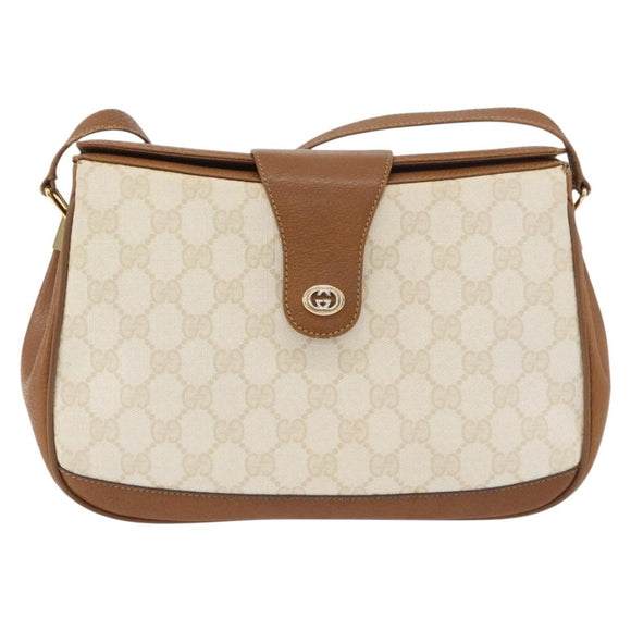 GUCCI GG Supreme Shoulder Bag PVC White Gold 116 02 076 Auth 177848