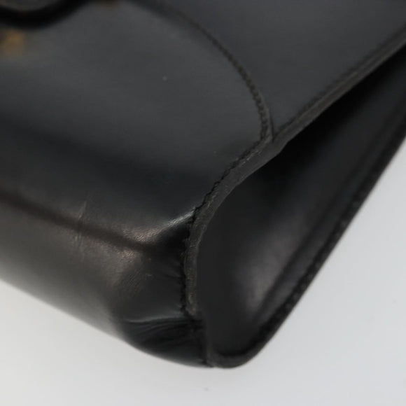GUCCI Shoulder Bag Leather Black Gold Auth 177849