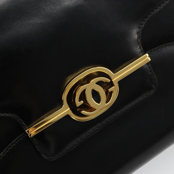 GUCCI Shoulder Bag Leather Black Gold Auth 177849