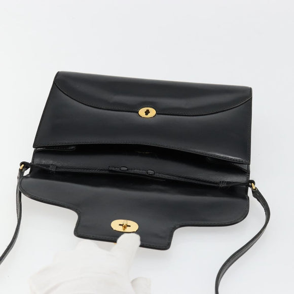 GUCCI Shoulder Bag Leather Black Gold Auth 177849
