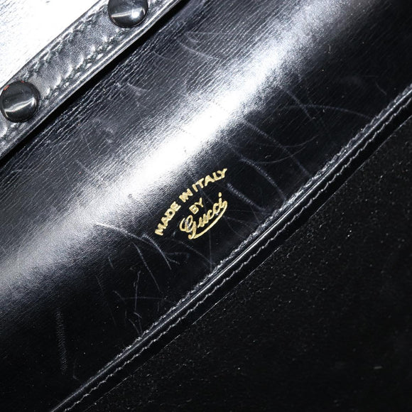 GUCCI Shoulder Bag Leather Black Gold Auth 177849