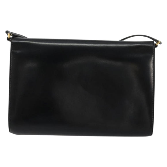 GUCCI Shoulder Bag Leather Black Gold Auth 177849