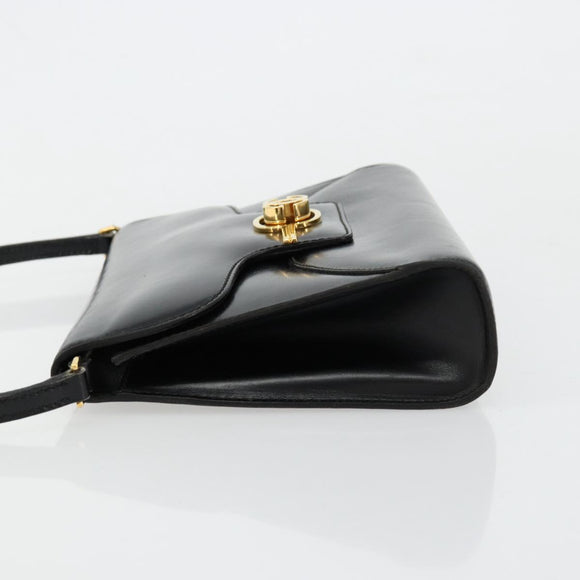 GUCCI Shoulder Bag Leather Black Gold Auth 177849