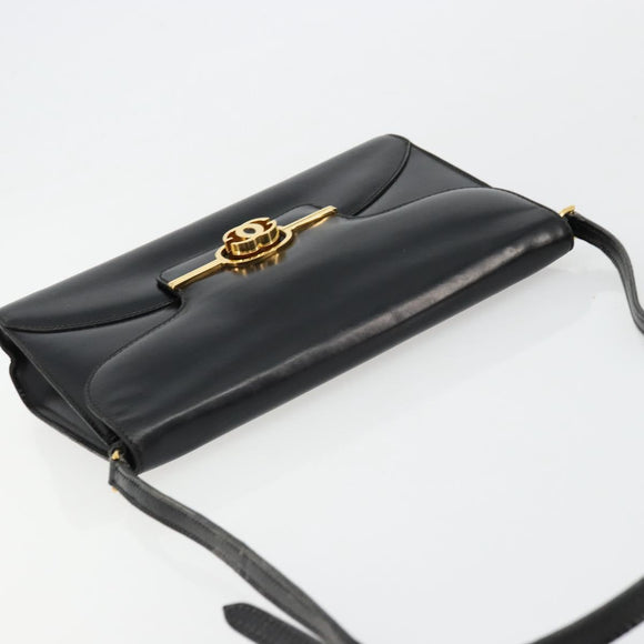 GUCCI Shoulder Bag Leather Black Gold Auth 177849