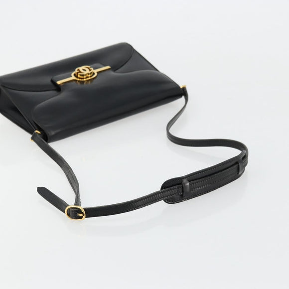GUCCI Shoulder Bag Leather Black Gold Auth 177849