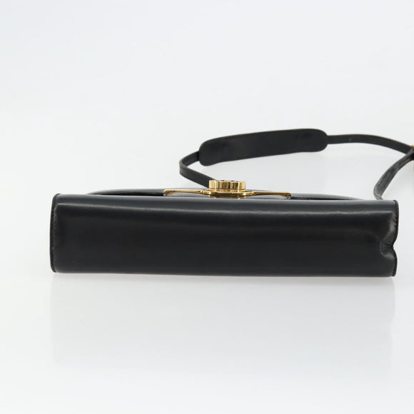 GUCCI Shoulder Bag Leather Black Gold Auth 177849