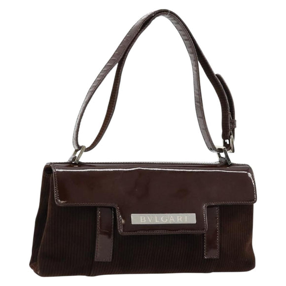 BVLGARI Shoulder Bag Corduroy Brown Silver Auth 177850A