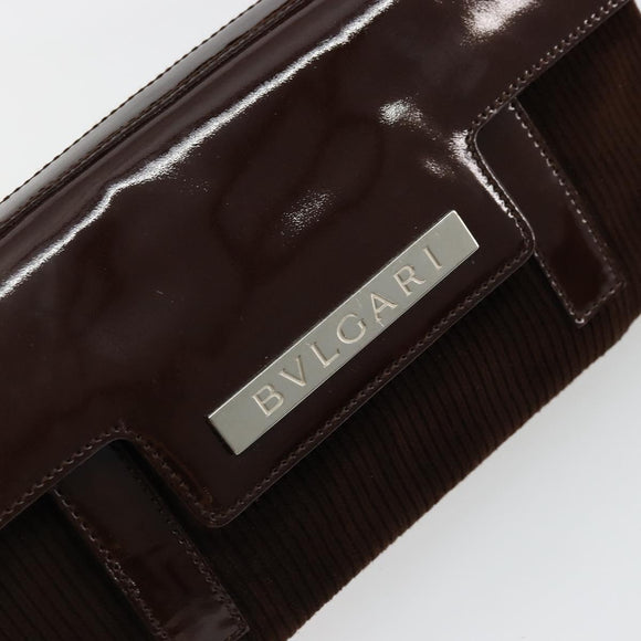 BVLGARI Shoulder Bag Corduroy Brown Silver Auth 177850A
